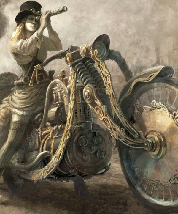 Ant motociklo. Steampunk 2-ST